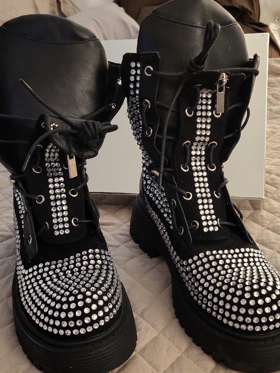 Azalea Wang Shoes - AZALEA WANG Black Rhinestone Combat Boots - Women's Fashion Boots SZ9